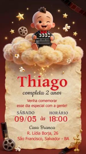 Convite de Aniversário Cinema com Bebê Fofo para Editar