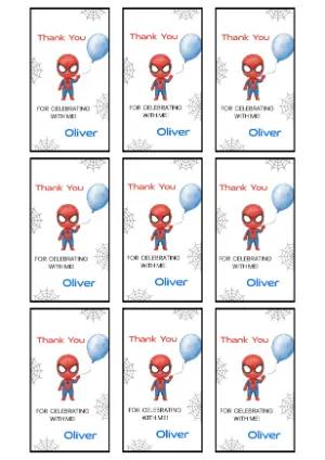 Cute Spider Hero Thank You Tag | Editable Party Favor Template