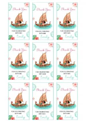 Ocean Adventure Moana Thank You Tags Editable Template