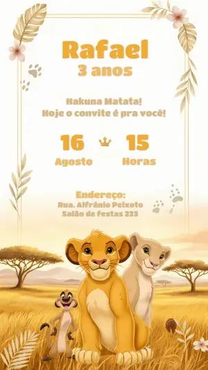 Convite de Aniversário Rei Leão com Personagens para Editar