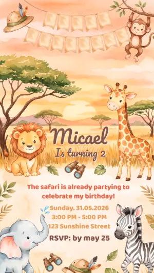 Editable Baby Safari Birthday Invitation Template
