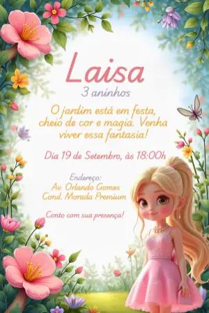 Convite Aniversário Jardim Encantado com Princesa para Editar