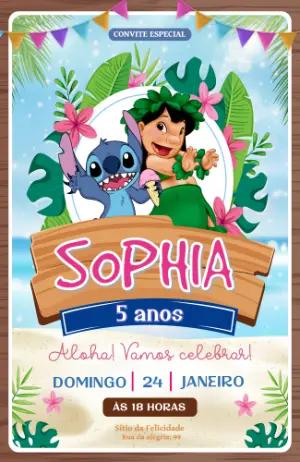 Convite de Aniversário Lilo & Stitch Tropical Editável
