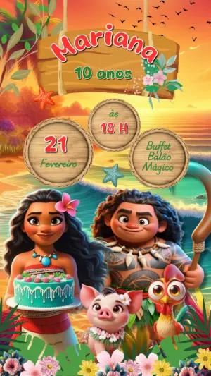 Convite de Aniversário Moana Digital para Editar