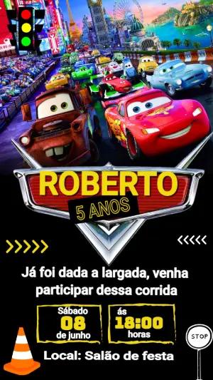 Convite de Aniversário Carros com Relâmpago McQueen Editável