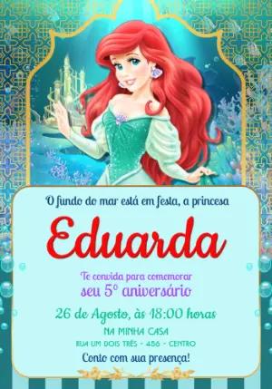 Convite de Aniversário Princesa Ariel Fundo do Mar para Editar