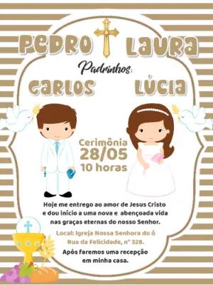 Convite Batismo Duplo Menino e Menina para Editar Online