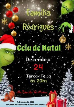 Convite Digital Ceia de Natal com o Grinch Modelo Editável