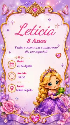 Convite de Aniversário Princesa Rapunzel Editável