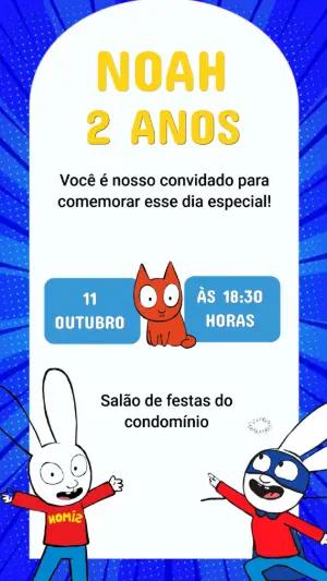 Convite de Aniversário Infantil Simon Coelho para Editar
