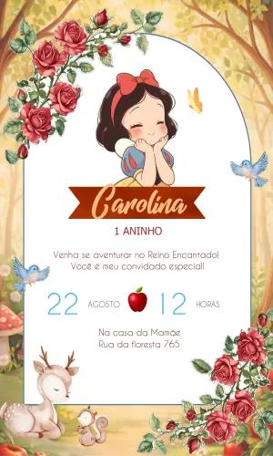 Convite de Aniversário Branca de Neve Chibi para Editar