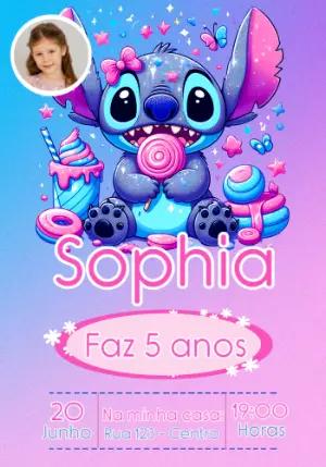 Convite de Aniversário Stitch com Foto para Editar Online