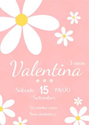 Convite de Aniversário Infantil Margaridas Rosa Editável