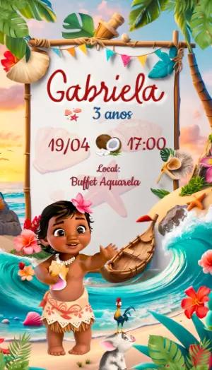 Convite de Aniversário Moana Baby Tropical para Editar