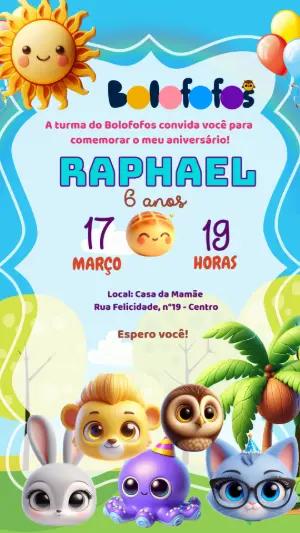 Convite de Aniversário Bolofofos Azul para Editar Online