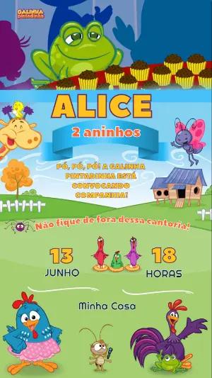 Convite Animado de Aniversário Galinha Pintadinha para Editar