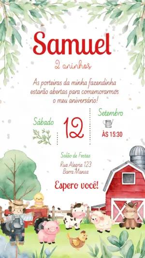 Convite de Aniversário Fazendinha Aquarela para Editar