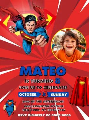 Superman Birthday Invitation Editable Digital Template