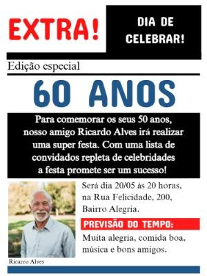 Convite de Aniversário Jornal Notícia para Editar Online