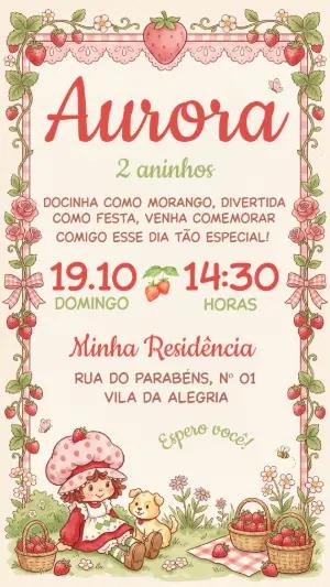 Convite de Aniversário Moranguinho Retrô Editável