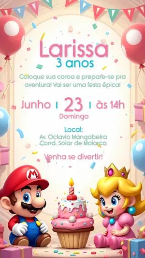 Convite de Aniversário Princesa Peach e Mario para Editar
