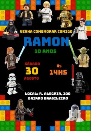 Convite de Aniversário Lego Star Wars Editável e Colorido