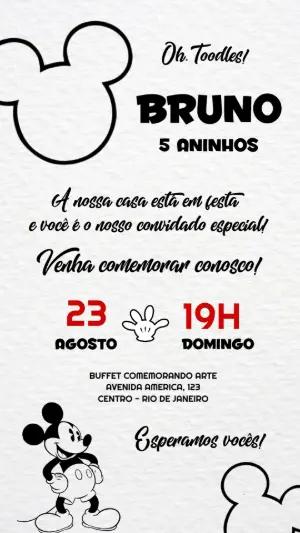 Convite Digital Aniversário Infantil Mickey Mouse para Editar