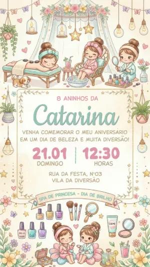 Convite de Aniversário Festa Spa Infantil Aquarela Editável
