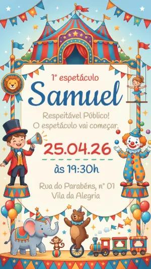 Convite de Aniversário Circo Menino Colorido para Editar