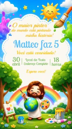 Convite Aniversário Maior Pintor do Mundo Editável