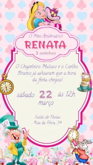 Convite Animado de Aniversário Alice no País das Maravilhas