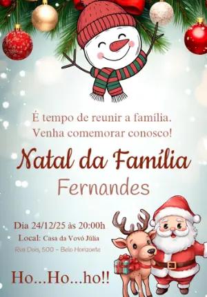 Convite de Natal Fofo com Papai Noel e Boneco de Neve Editável