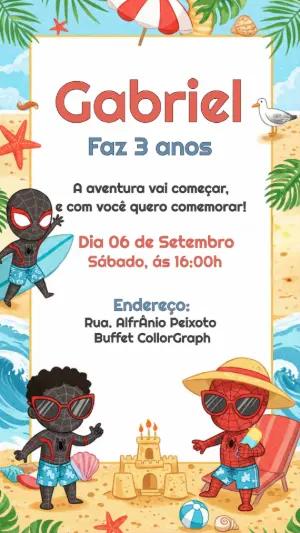 Convite Aniversário Homem Aranha Praia para Editar Online