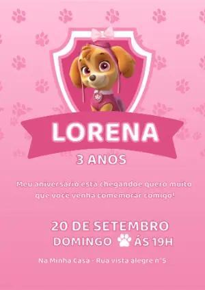 Convite Aniversário Skye Patrulha Canina para Editar Online