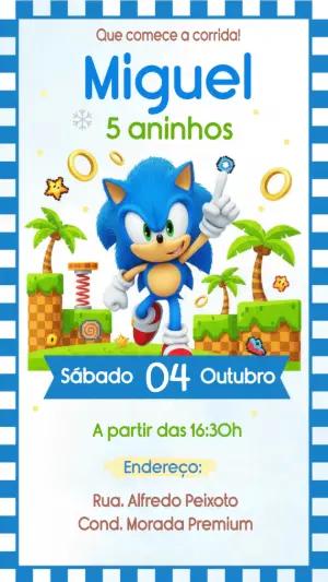 Convite de Aniversário Sonic Games Editável para Festa Infantil