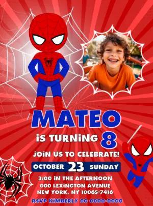 Editable Spider-Man Birthday Invitation for Kids with photo