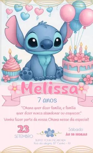 Convite de Aniversário Stitch Rosa e Azul para Editar