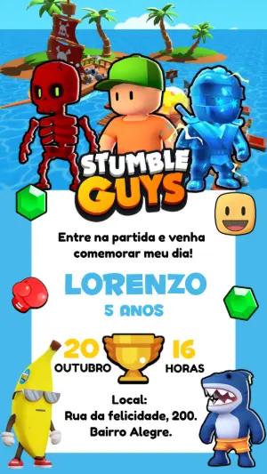 Convite de Aniversário Stumble Guys com Personagens para Editar