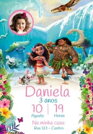Convite Aniversário Moana com Foto para Editar Online