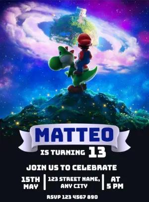 Super Mario Galaxy Birthday Invitation Editable Template