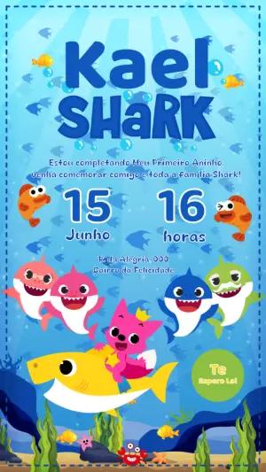 Convite de Aniversário Baby Shark Fundo do Mar para Editar