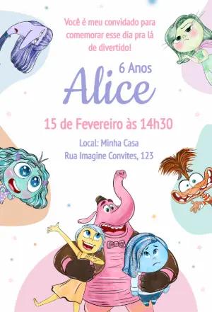 Convite Digital Aniversário Divertida Mente para Editar