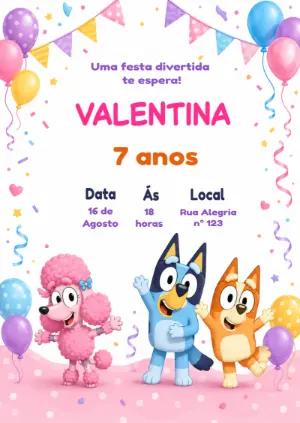 Convite Digital de Aniversário Bluey e Bingo para Editar