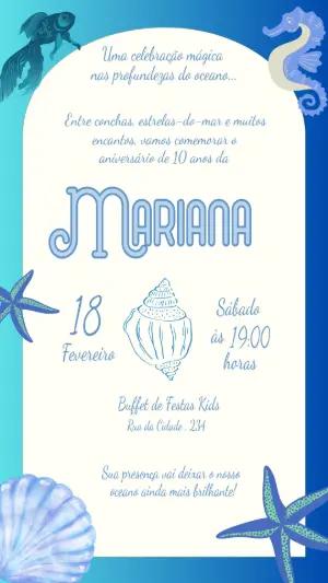Convite de Aniversário Fundo do Mar Infantil Editável