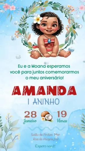 Convite Aniversário Moana Baby Editável Online para Imprimir