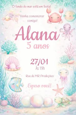 Convite de Aniversário Fundo do Mar Aquarela Editável
