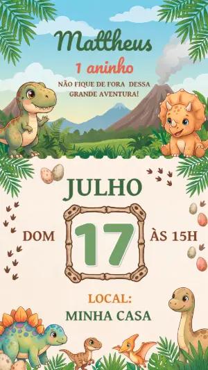 Convite de Aniversário Dinossauro Baby Fofo para Editar