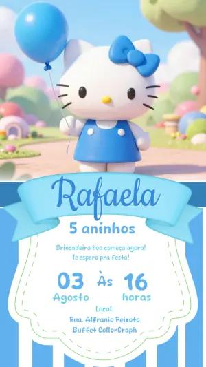 Convite de Aniversário Hello Kitty Azul Modelo Editável