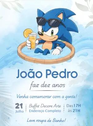 Convite de Aniversário Sonic Festa na Piscina Editável