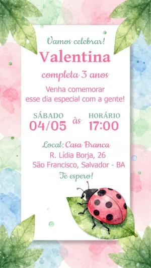 Convite de Aniversário Joaninha Aquarela para Editar